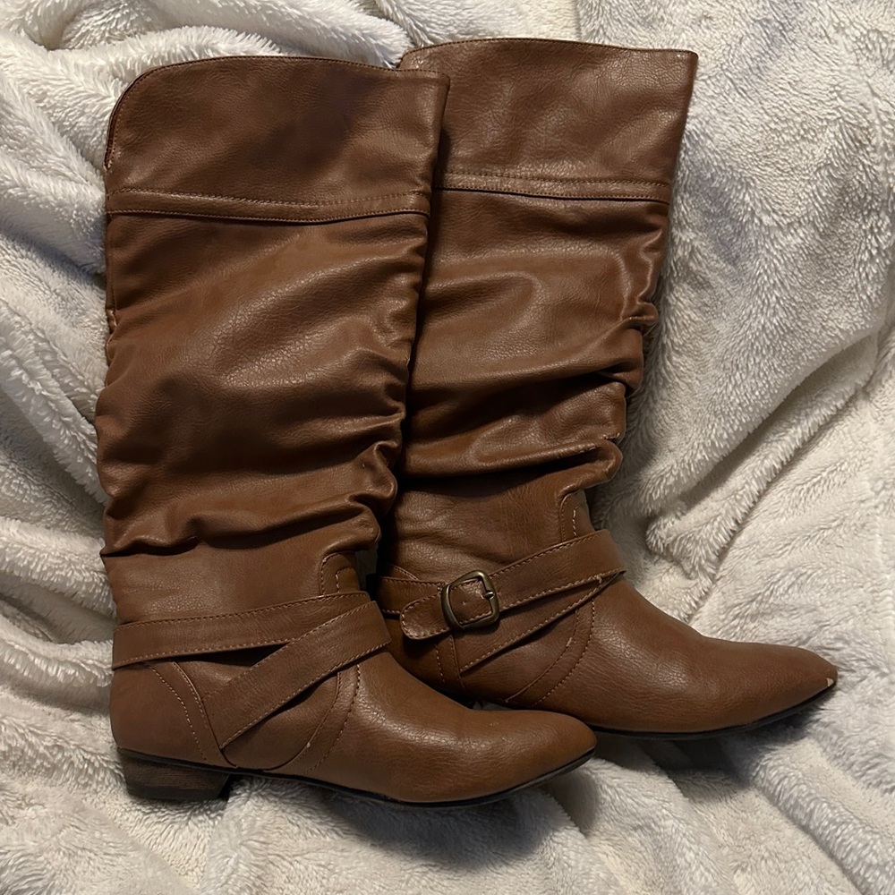 Brown Slouchy Knee-High Boots